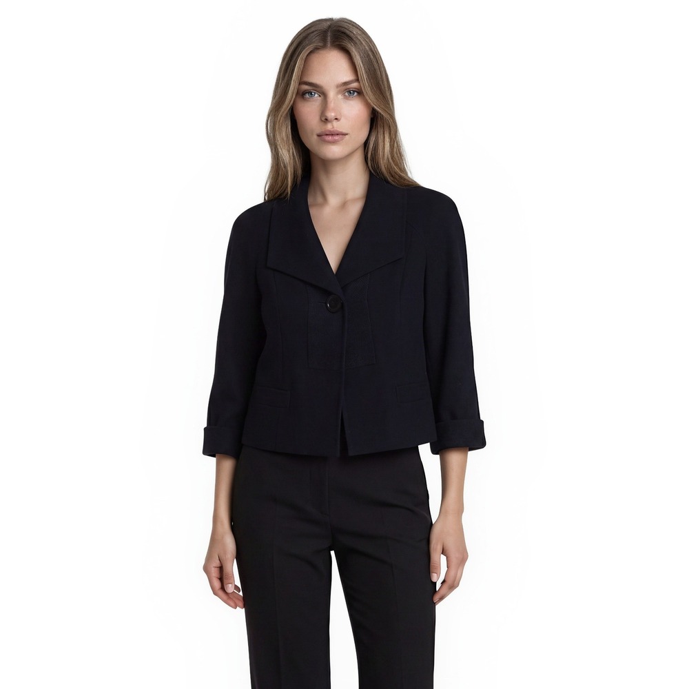 NWT Ellen Tracy Blazer Jacket Women's Size 4 Navy Blue Cropped 3/4 Sleeve $428